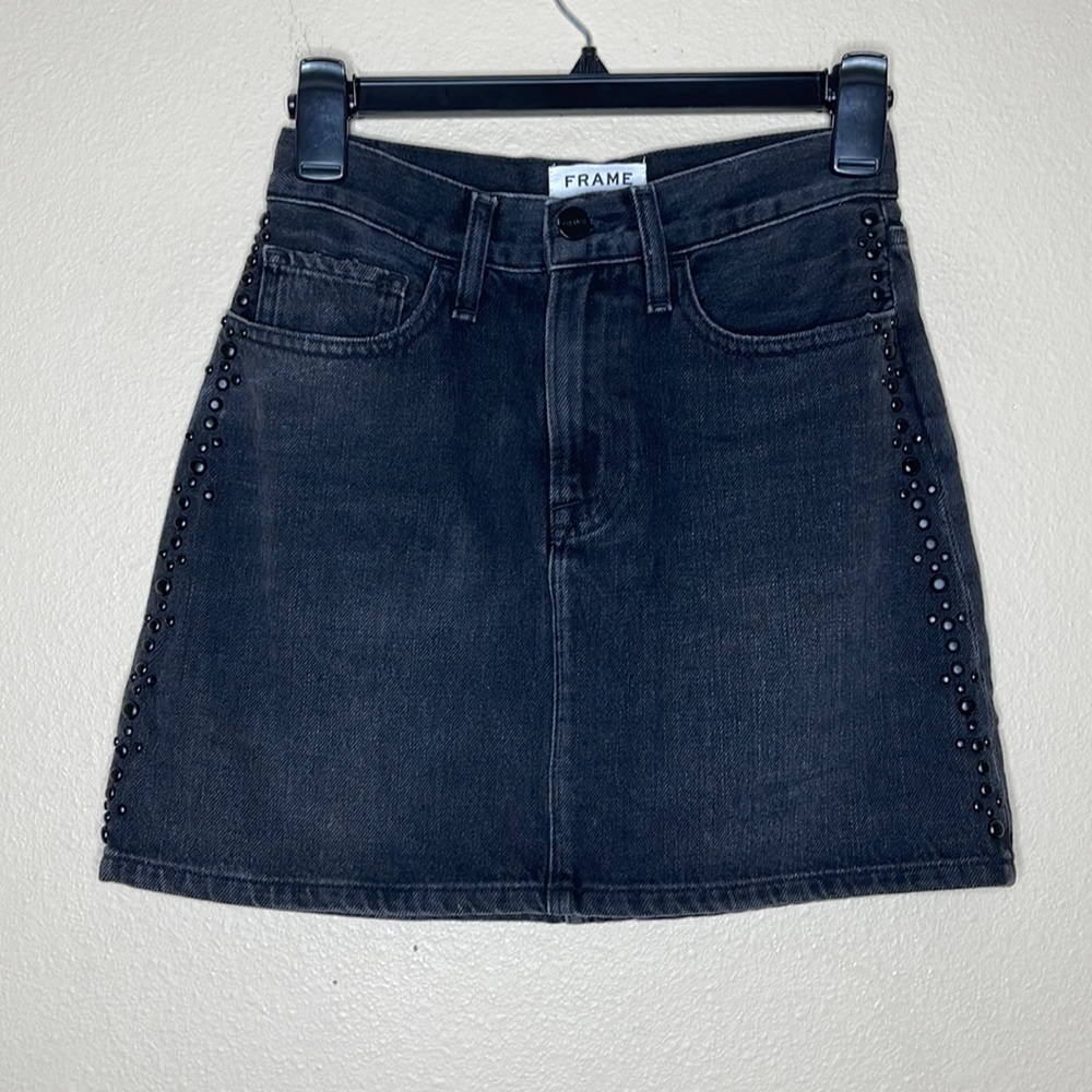 Frame Le Studded Motif Washed Black Denim Mini Skirt Size 24